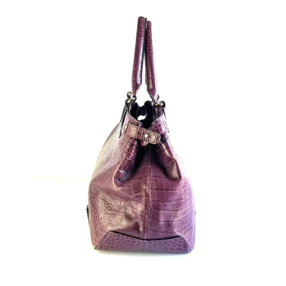 KATE SPADE Purple Stevie Carlsbad Leather Bag Embossed Croc Double Handles Purse - Picture 3 of 13